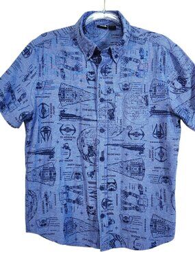 Star Wars Mens Shirt Size Medium Blue AOP Storm Trooper Darth Vader At-At